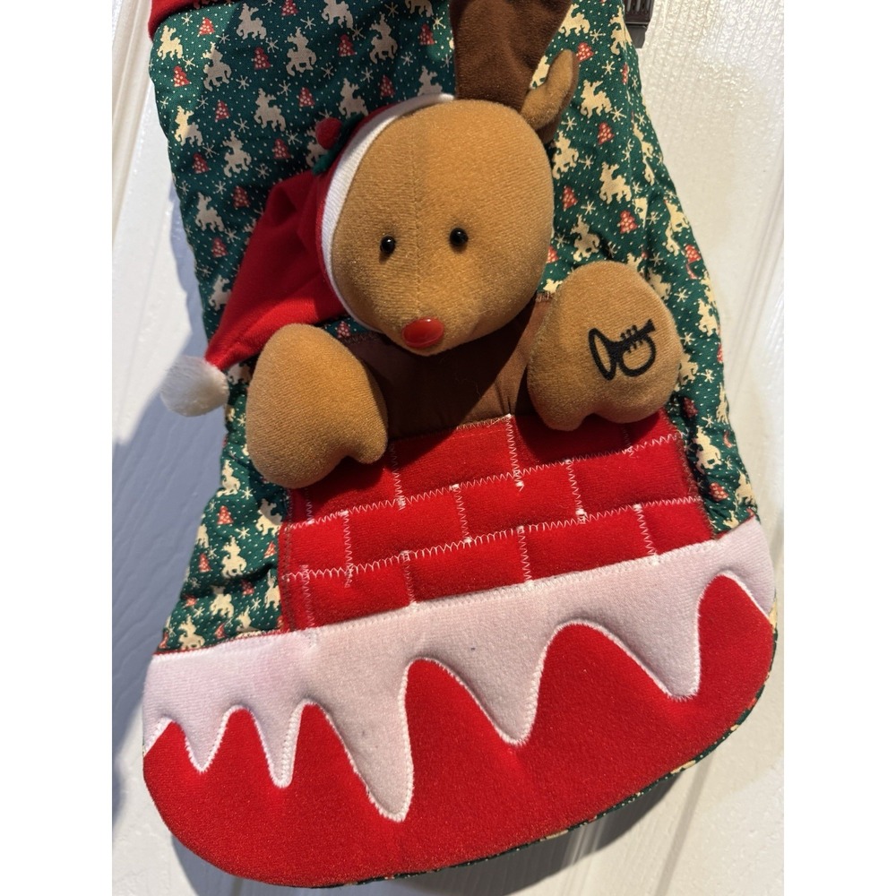Vintage Holiday Classics Reindeer Christmas Stocking 3D Plush Dynasty‎